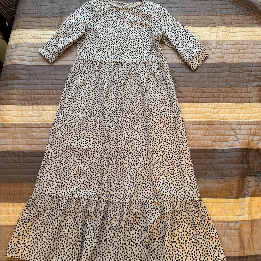 Elegant Black and White Polka Dot maxi summer beach 3/4 sleeve Dress